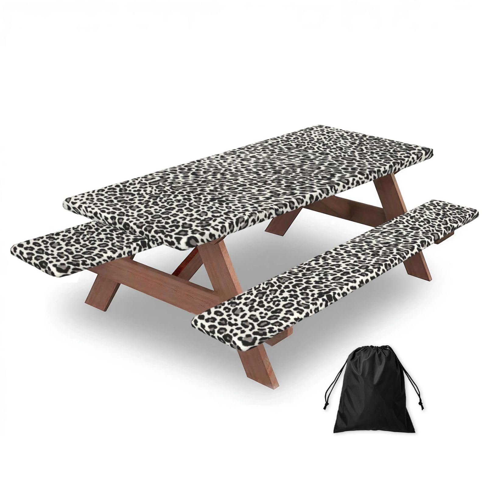 Zyjhyy Black Leopard Print Print Party Table Covers With Bench Covers Set Of 3 Picnic Table Cloth Wipe Clean For Garden Camping