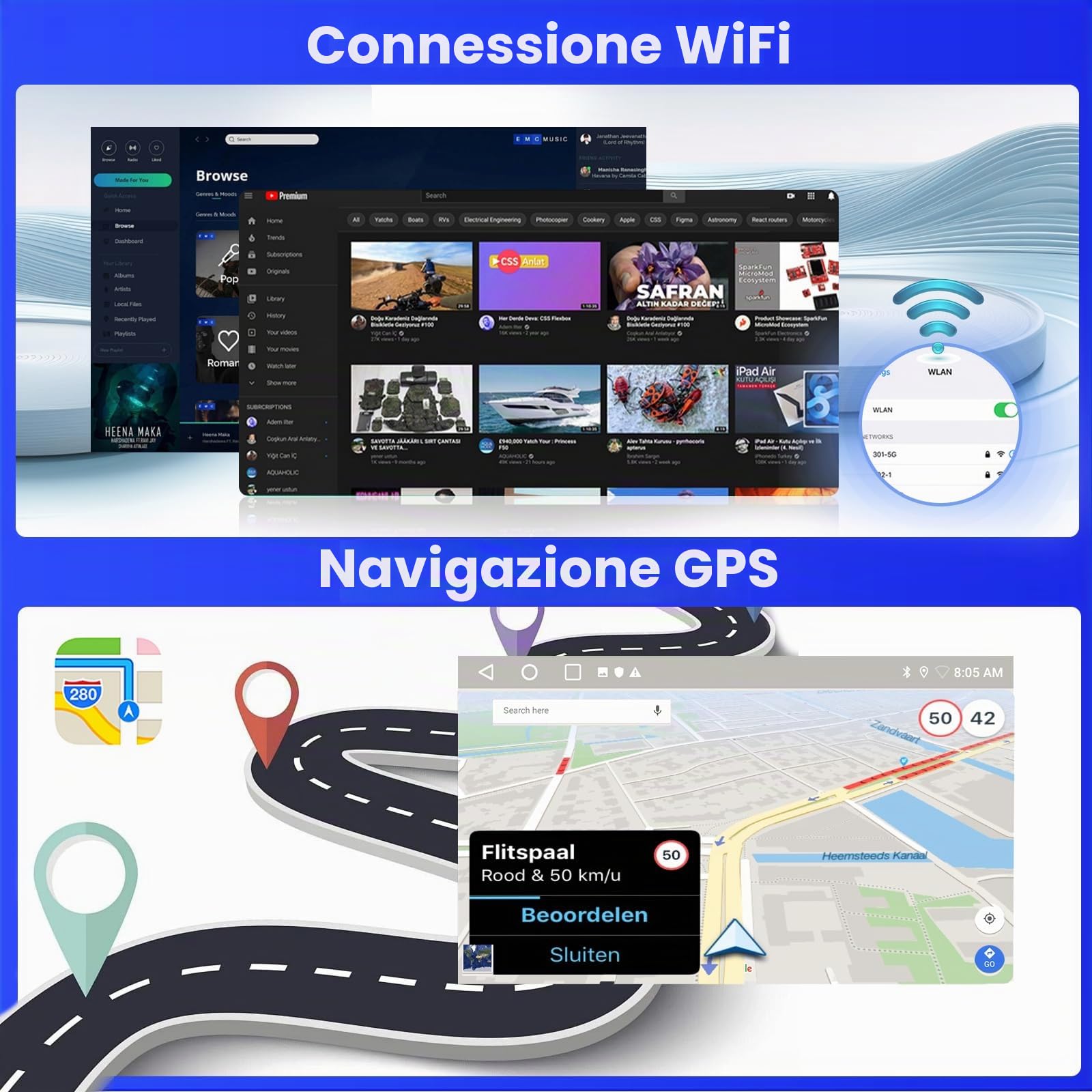Inefala Android 15 2 Din Autoradio Wireless CarPlay con Schermo Motorizzato 2+64G, 10,1 Pollici Stereo Auto Bluetooth con Android Auto CarPlay Mirror Link FM RDS GPS WiFi Telecamera Posteriore AUX USB