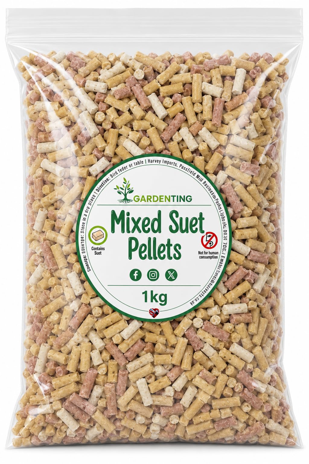 Mixed Suet Pellets Wild Bird Food All Seasons High Energy Feed, 1KG Bag