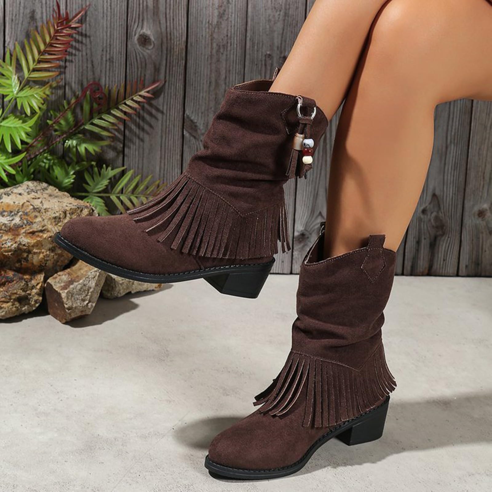Generisch Cowboystiefel Damen, Cowboy Stiefel Damen mit Fransen Cowgirl Kostüm Wildleder Cowboy Boots Festival Westernstiefel Hippie Stiefel Schuhe Western-Party Karneval Kostüme