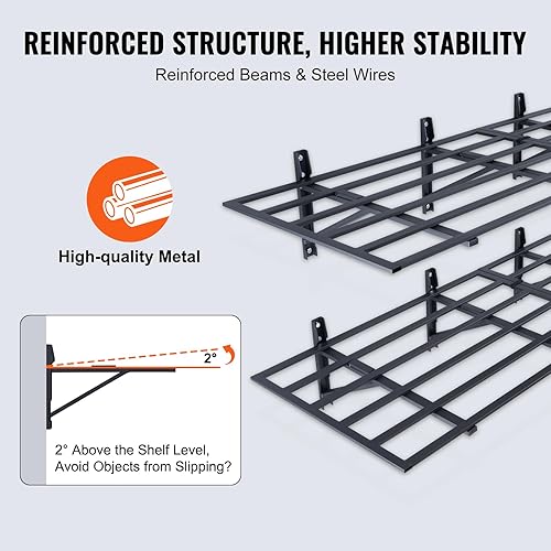 Miniatura 3 de VEVOR Estantería de Garaje Montada en la Pared, Estantes Resistentes de 2 x 6 pies, Capacidad de Carga de 1600 libras, Estante de Almacenamiento