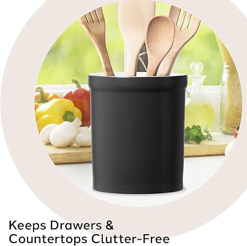 Miniatura 5 de OGGI Soporte de cerámica para utensilios de cocina, soporte para utensilios de cocina, organizador de cocina, accesorios de cocina negros, 6 x 7