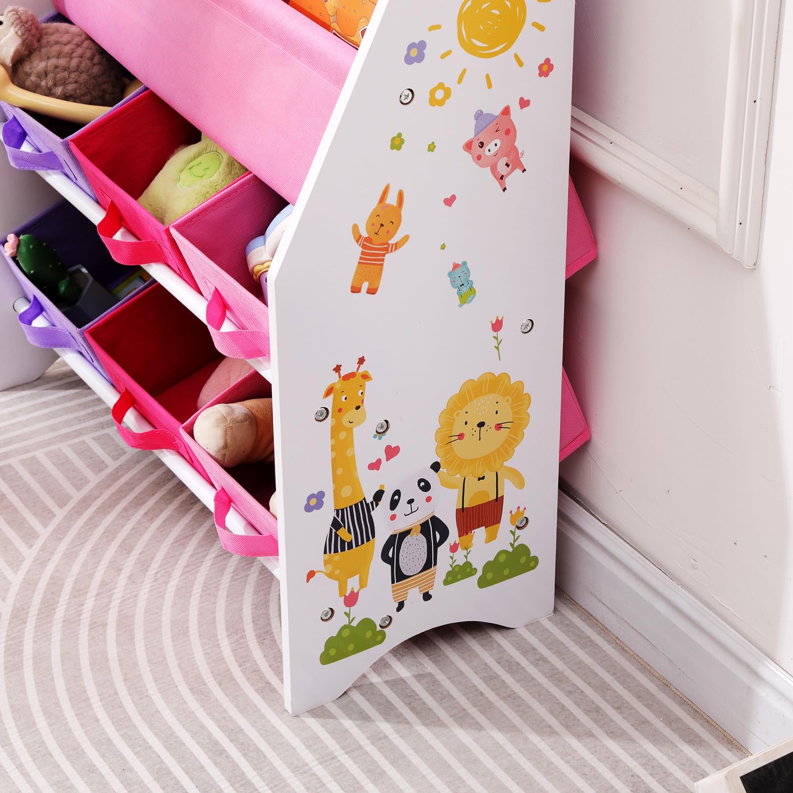 Kinder-Bücherregale, Kinder-Bücherregal-Organizer, Schlingen-Display, Bücherregal mit 6 Spielzeug-Aufbewahrungsboxen und 2 Bücherregalen, Kinder-Bücherregale für Spielzimmer, Kinderzimmer