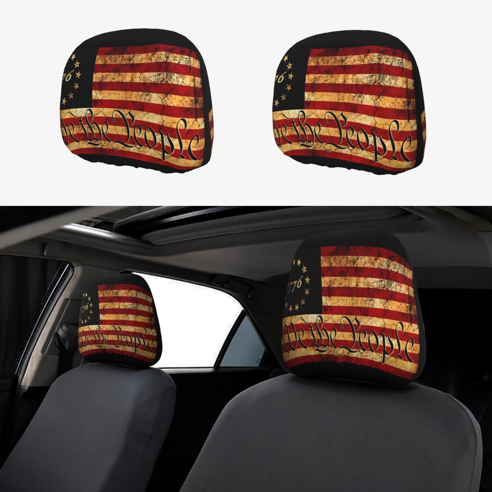 Vintage America American Flag Car Headrest Covers 2 Pack Car Seat Head Rest Cover Auto Elastic Seat Coverings