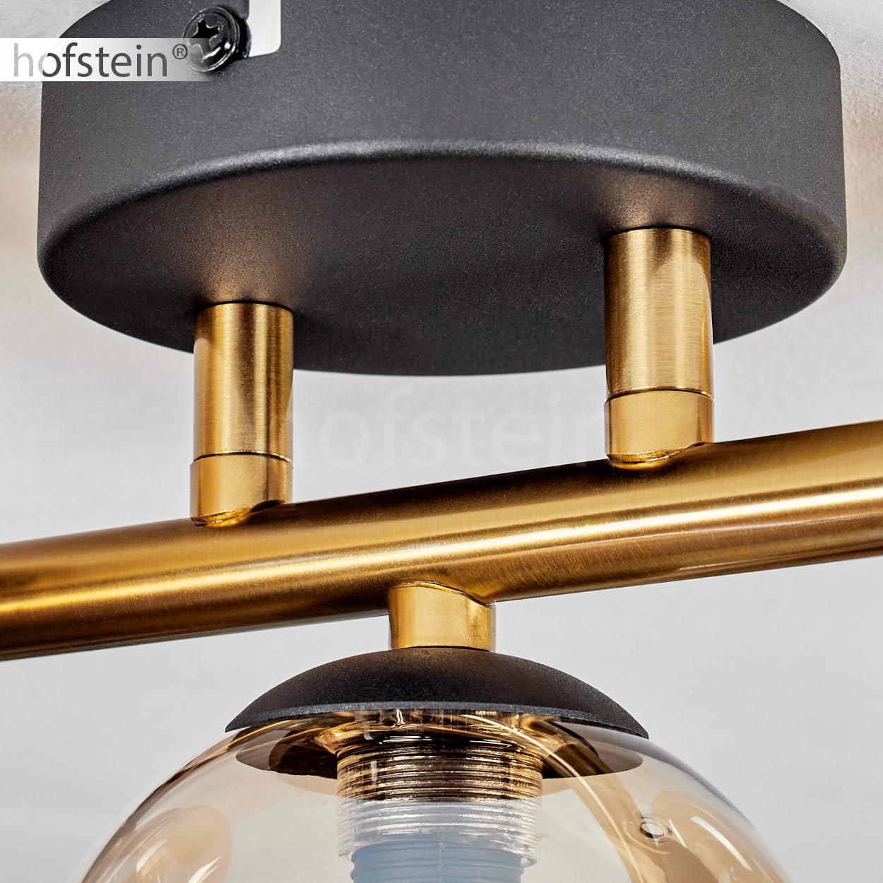 Lampada da soffitto Chehalis, lampada da soffitto in metallo/vetro nero/oro/ambra, design retrò/vintage con ombrelli in vetro (Ø 10 e 12 cm), 3 LED G9, senza lampadina