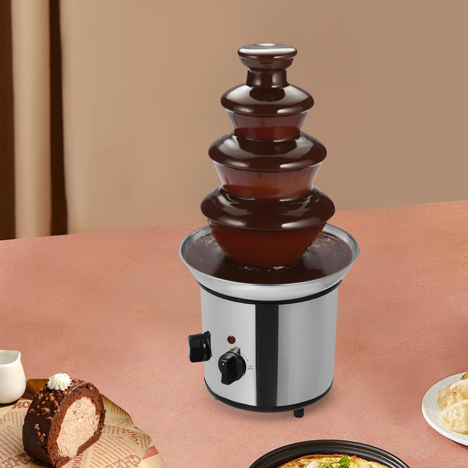 4 Tier Stainless Steel Chocolate Fountain Machine, Electric Chocolate Melting Fountain, for Chocolate Candy Butter Cheese