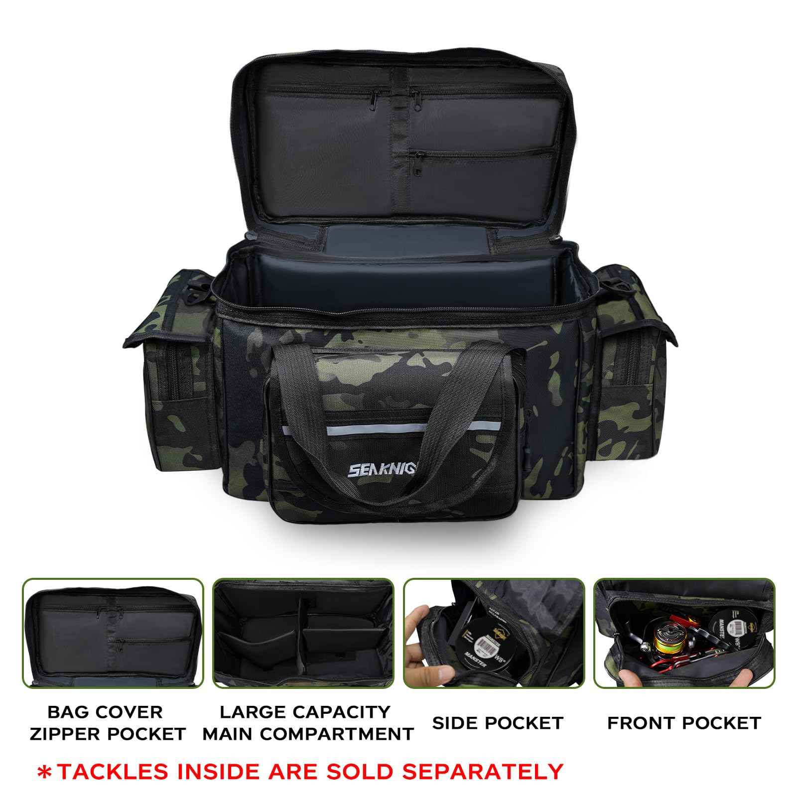 Seaknight Carp Fishing Bag SK003 Single Shoulder Sea Fishing Tackle Bags Holdall Camouflage Outdoor Carryall Bag Hiking Travel Pack 50CM*28CM*27CM (Camou Green) - Image 4