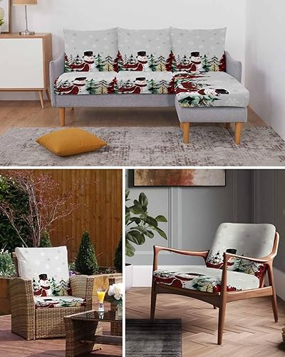 Miniatura 7 de Fundas de cojín grises para sofá de Navidad, funda elástica para sofá con parte inferior elástica, fundas de sofá de invierno con muñeco de nieve