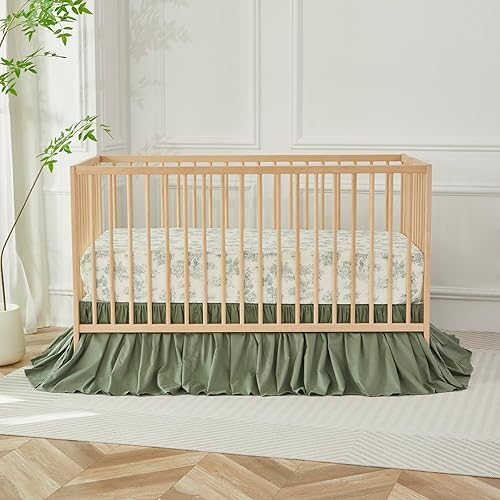 Miniatura 8 de Brandream Falda de cuna de algodón de triple capa, falda de cama para bebé, niñas y niños, falda de cama blanca sólida con volantes