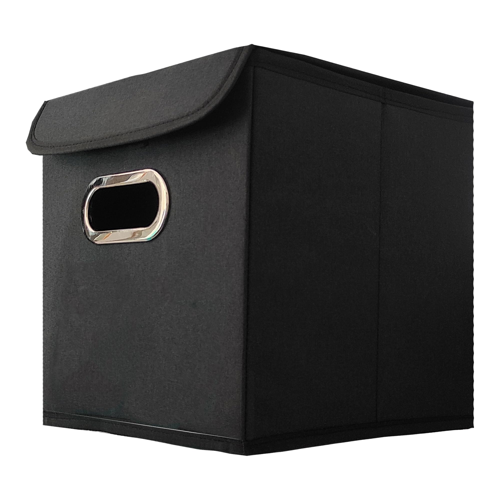 Shavi Bag Foldable Polyester Fabric Closet Storage Bins Cube Organizer Box with Lid, Durable Handles for Toy Shelf Nursery Books Storage (Black)