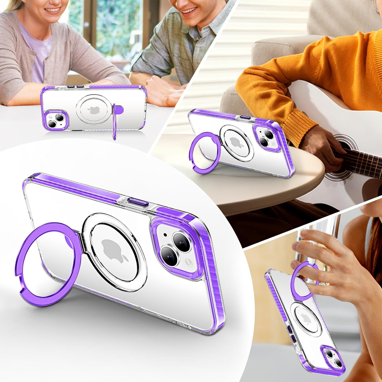 UMIONE for iPhone 13/14 Magnetic case with Stand and Finger Ring, Compatible with magsafe, Shockproof Transparent Hard Plate, Full Body case, Universal for Boys and Girls 6.1 - Purple - Image 6