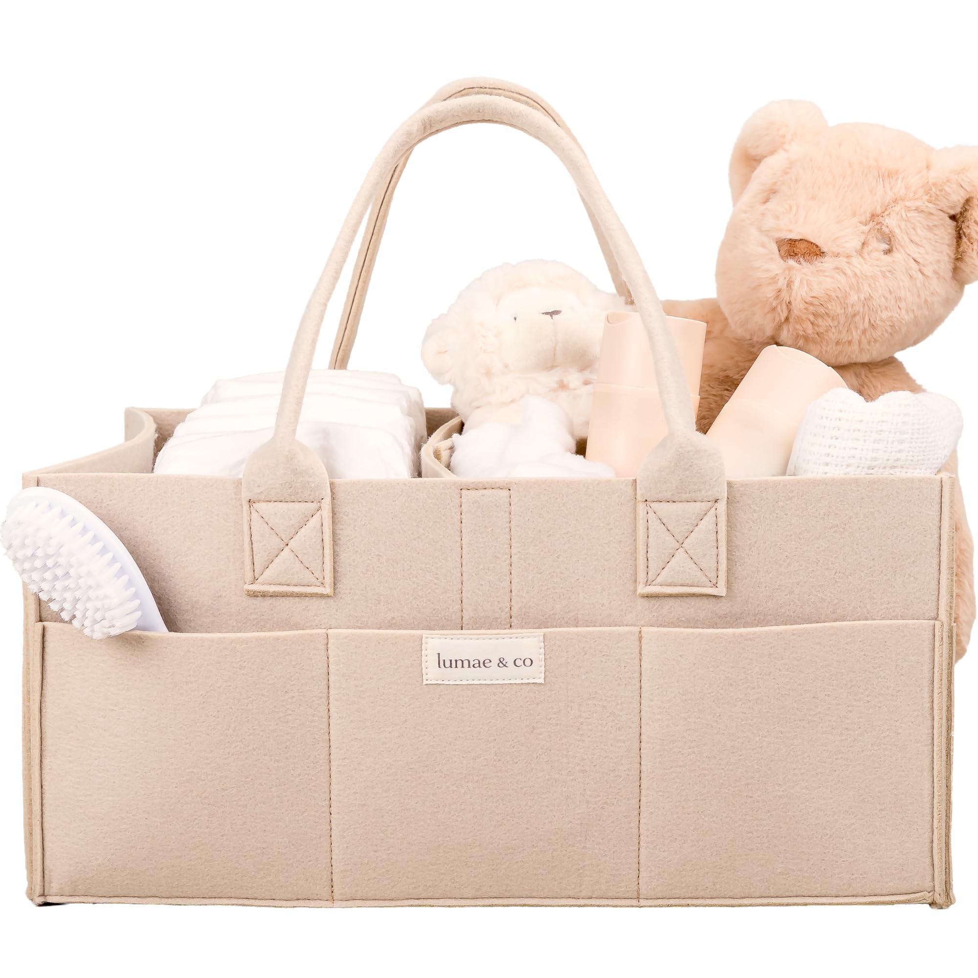 lumae & co Nappy Caddy Organiser – Premium Stylish Felt Organiser with Removable Dividers for Diapers, Wipes and Baby Essentials, Baby Shower gifts