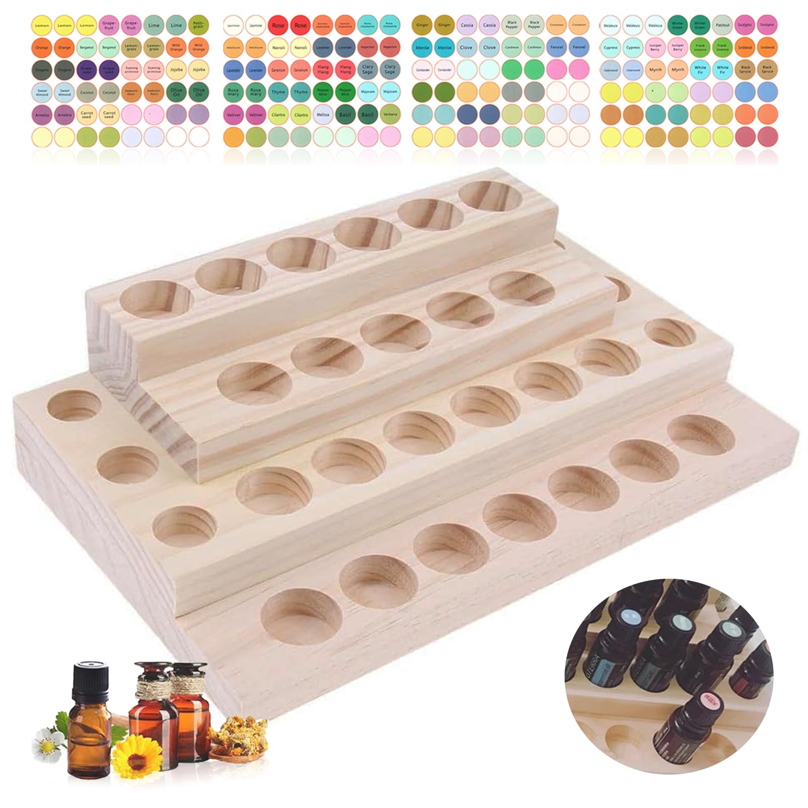 Soporte de Madera de Almacenamiento de Aceite Esencial de 30 Ranuras - Organizador Estante de Almacenamiento 5-15ml de Botellas de Aceites Esenciales y Perfume Presentación