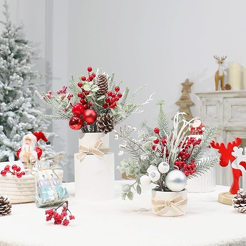 Miniatura 6 de 2 piezas de árbol de Navidad pequeño, mini árbol de mesa artificial de 11 pulgadas, decoración de Navidad, para bodas, vacaciones, decoración de