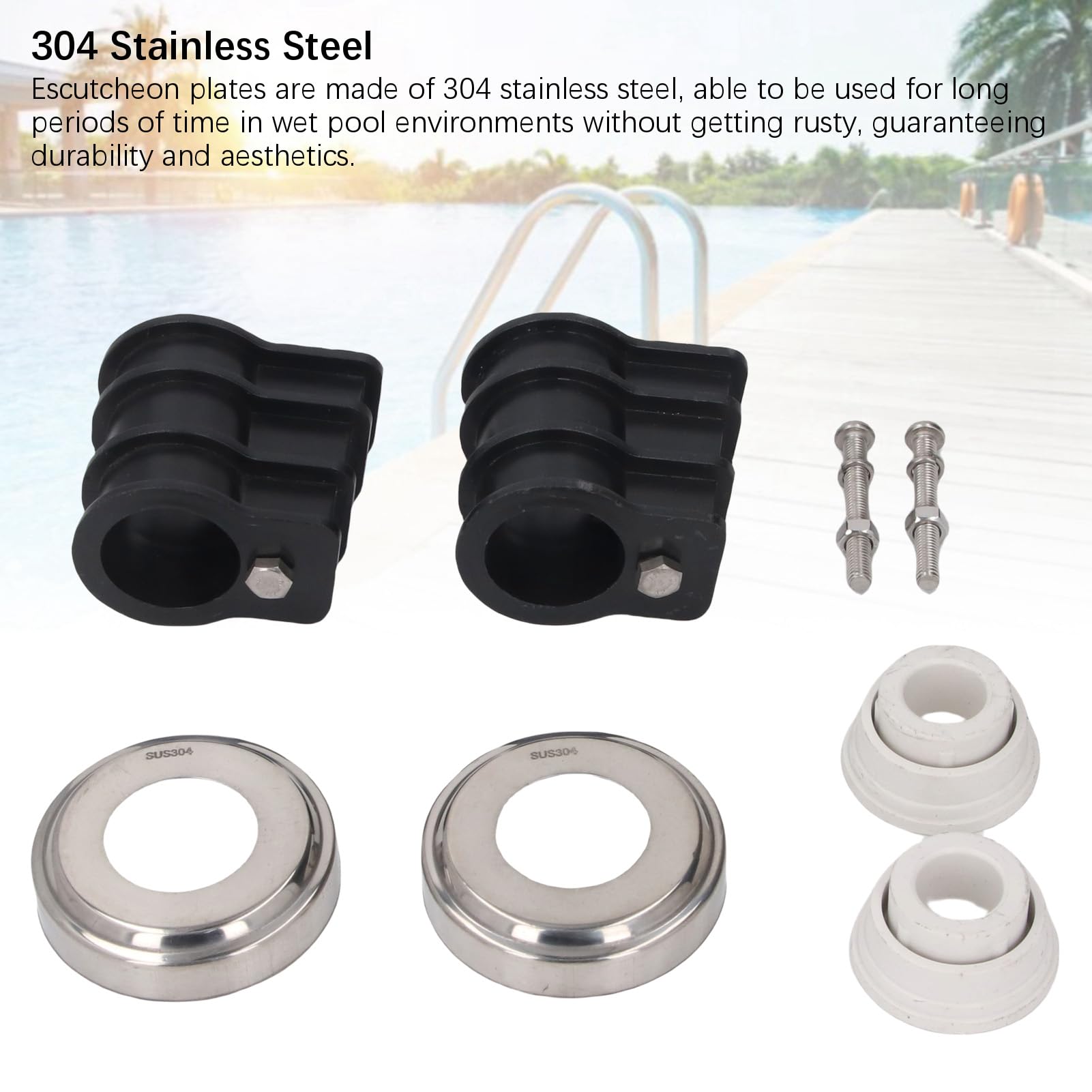 PolyGen Juego de Tuercas y Pernos para Escalera de Piscina con Cubiertas de Escudo para Tubos de 42 mm de diámetro, instalación Sencilla, Kit de Repuesto para Escalera de Piscina