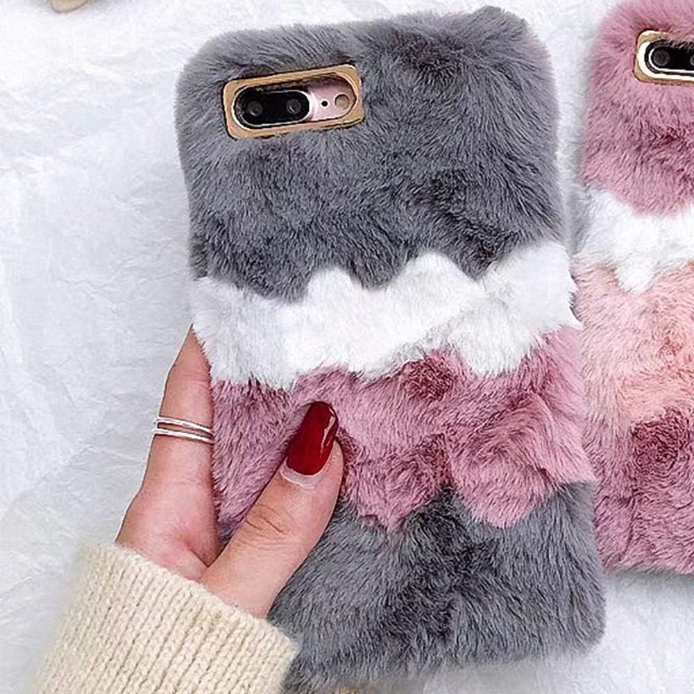 LAPOPNUT Plush Cover for iPhone 6 Case iPhone 6S Case Luxury Girls Soft Furry Case Fluffy Ice Cream Faux Fur Silicon Cover Washable Warm Winter Protective Case for Girls,Grey