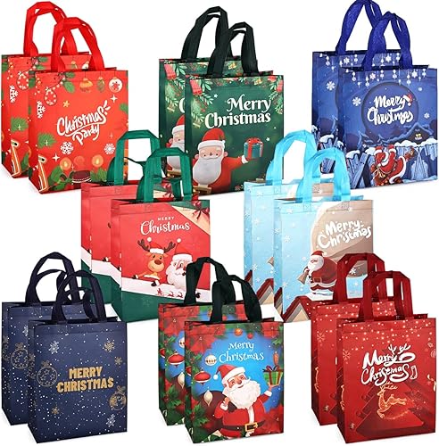 16 bolsas de regalo de Navidad, bolsas de Navidad con asas, bolsas de regalo de Navidad 2023, bolsas de Navidad multifuncionales no tejidas para