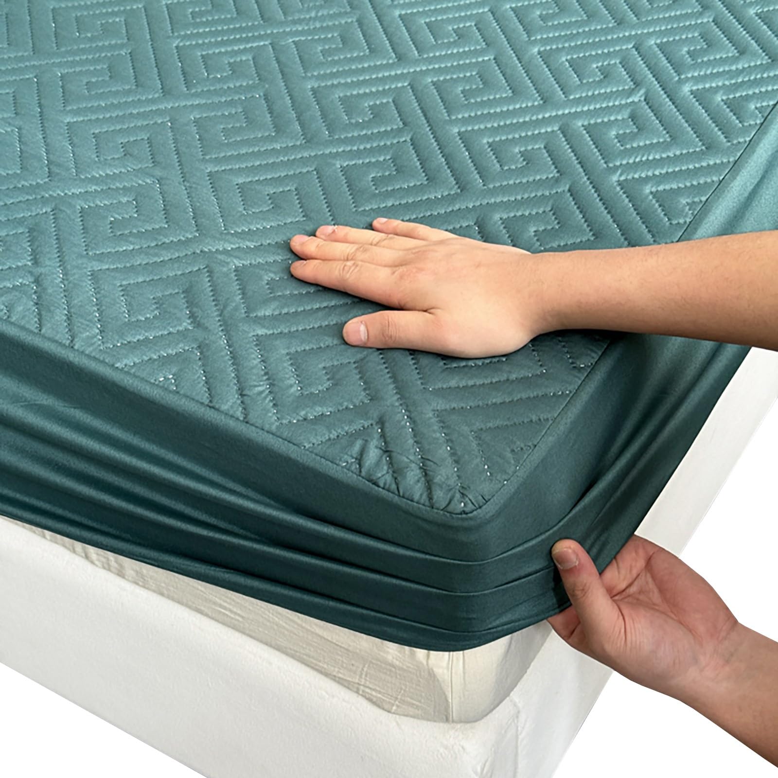 Non-Slip Mattress Protector Double Bed, 30cm Deep Pocket Fitted Cover with Full-Circle Elastic Grip, Waterproof Quilted Soft Top, Easy to Remove & Clean(Green,120x200cm/47x79in) — image 1