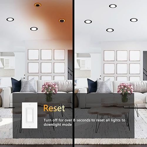 Miniatura 4 de Paquete de 6 luces empotrables negras de 4 pulgadas con luz nocturna, lámpara de obleas ultrafinas sin lata, iluminación exterior de soffito,