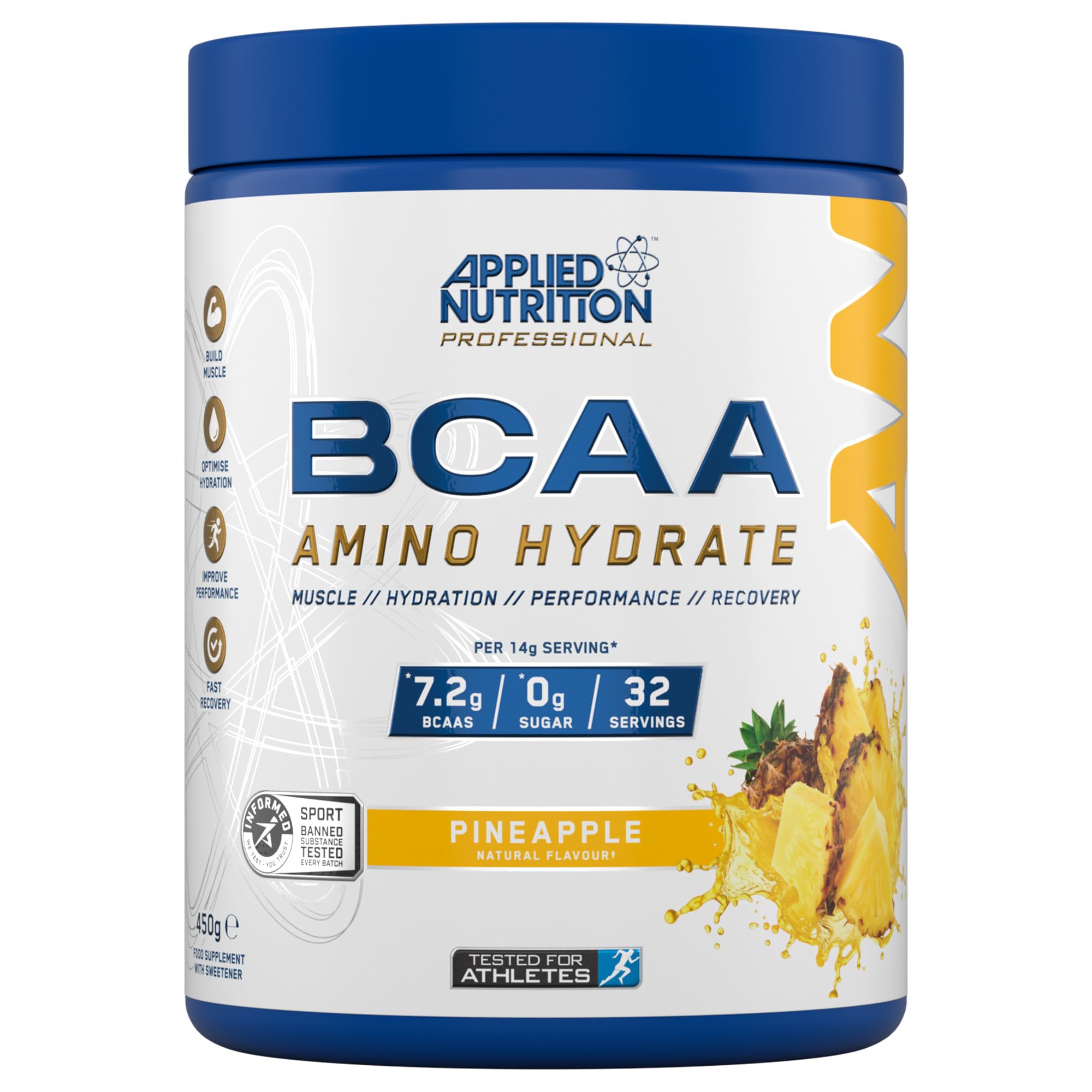 Applied NutritionBCAA Powder - Branched Chain Amino Acids BCAAs Supplement, Amino Hydrate Intra Workout & Recovery Energy Drink (450g - 32 Servings) (Pineapple)