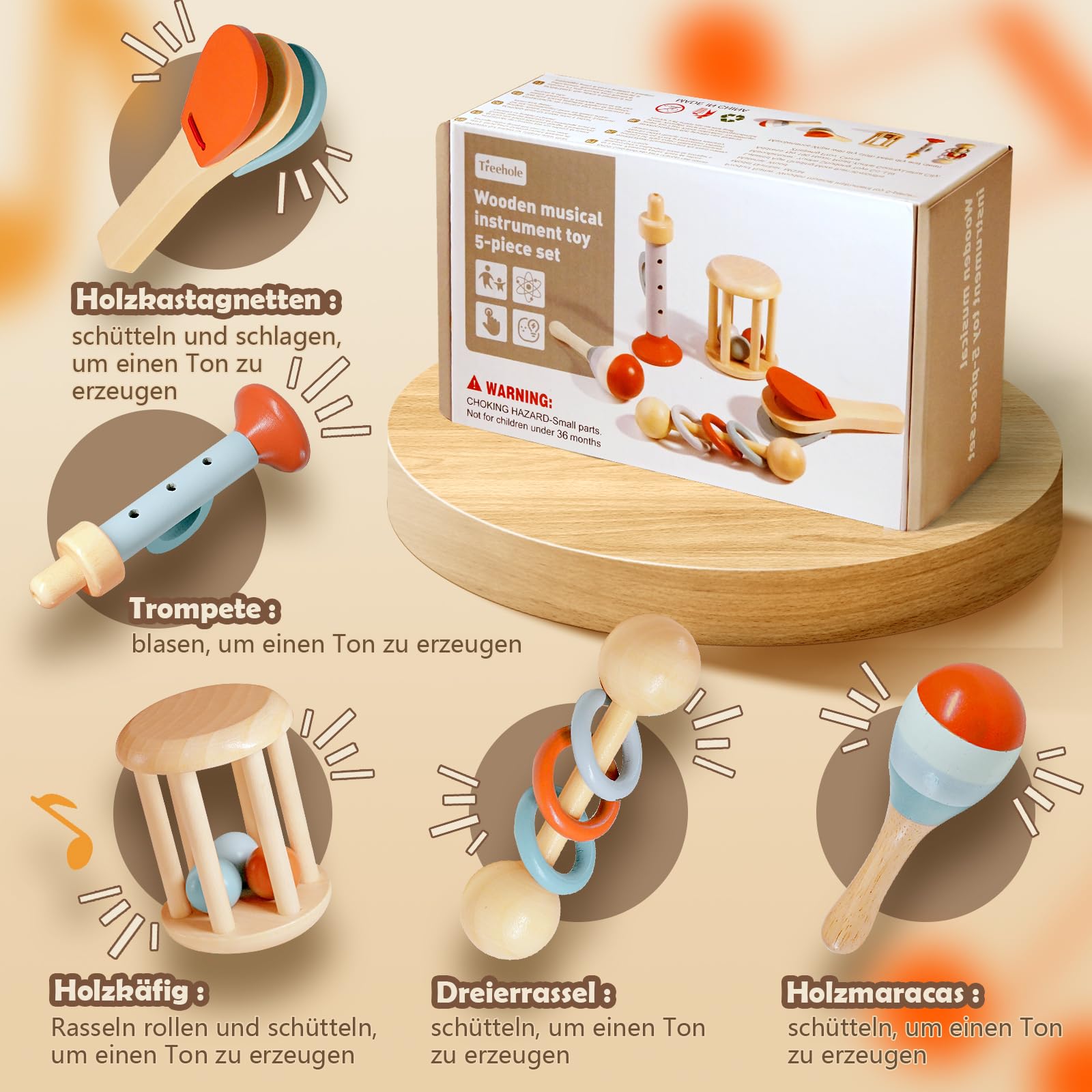 Teverellsax Giochi Neonato 3 6 9 Mesi, 5pc Sonaglio Neonato 3 6 9 Mesi, Giochi Montessori 6 Mesi, Strumenti Musicali Bambini Allenamento Sensoriale, RegaloNeonato Maschio Femmina