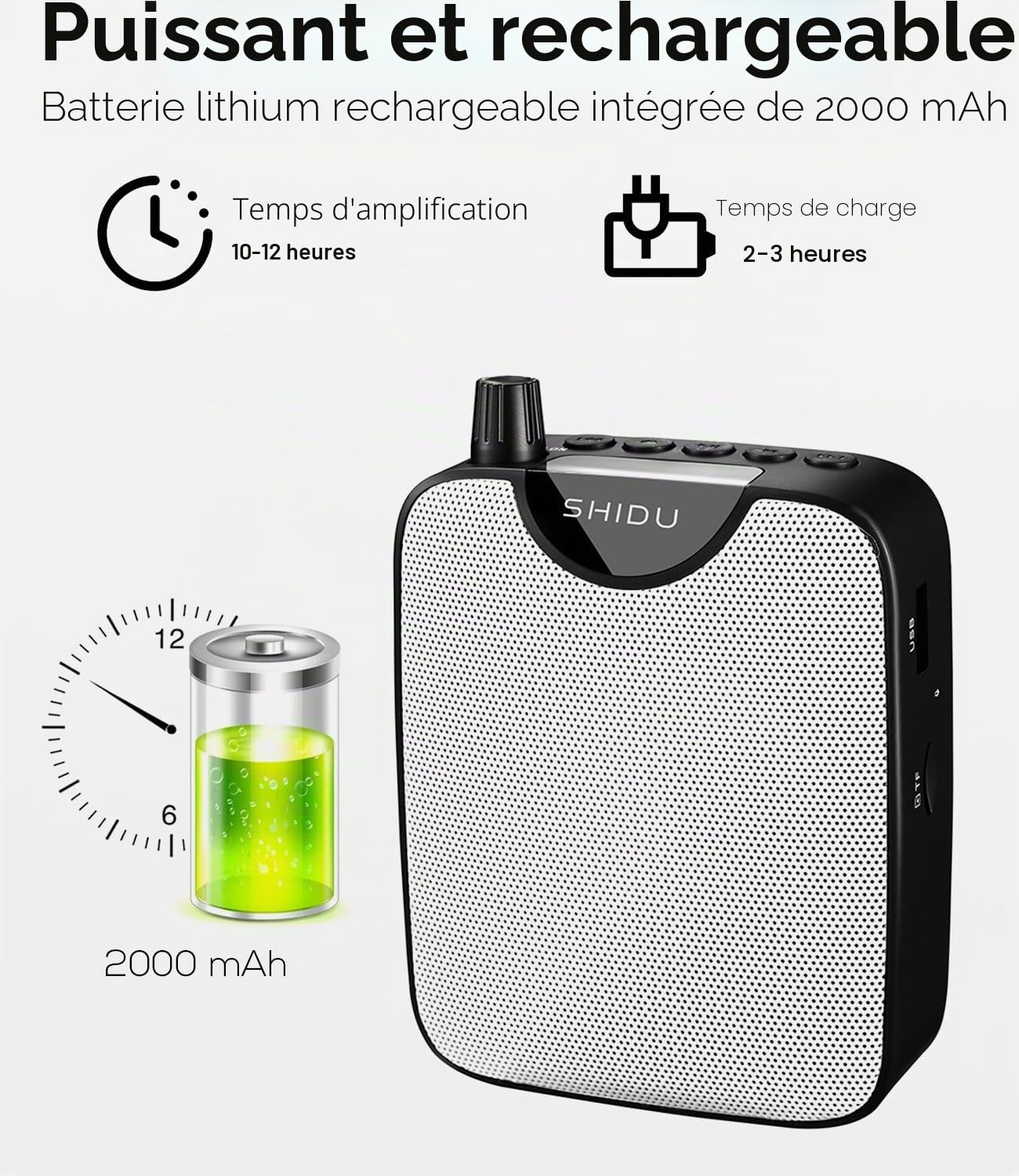 Amplificateur de Voix sans Fil SHIDU10W Portable 2000mAh Rechargeable Ultraléger Amplificateur Voix avec Microphone sans Fil de Casque ampli pour Micro pour Les Guides,Les Enseignants,conférenciers
