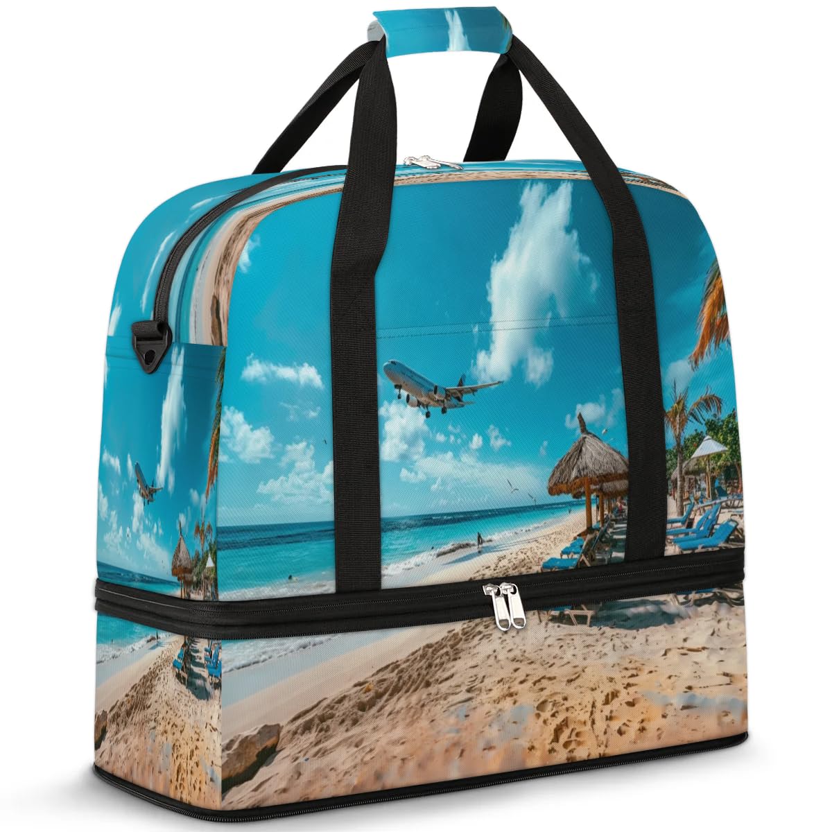 Reisetasche für Damen und Herren, Flugzeug, Meer, Strand, Wochenende, Übernachtung, faltbar, nass getrennt, 47 l, Tragetasche für Sport, Fitnessstudio, Yoga, farbe, 47 L, Taschen-Organizer