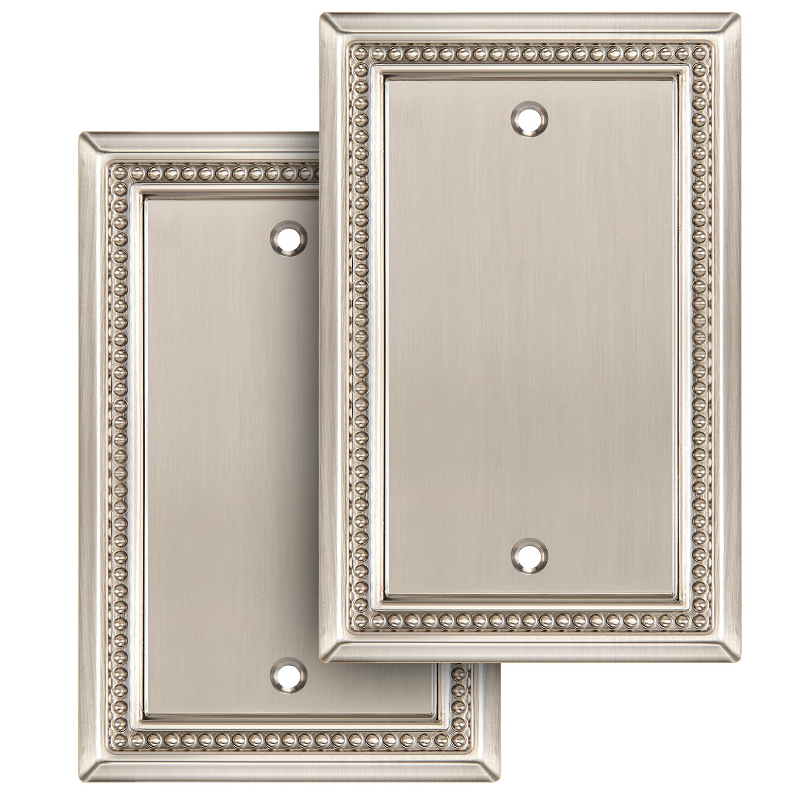 Henne Bery Sunken Pearls Heavy Duty Decorative Wall Plate Switch Plate Outlet Cover (Single Blank, 2 Pack, Satin Nickel)