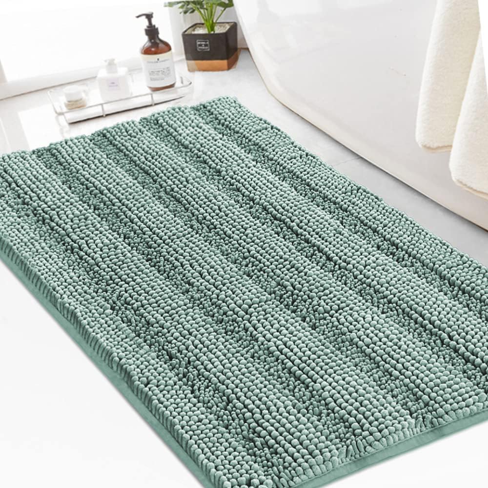 Turquoize Chenille Bath Rugs Shaggy Bathroom Rugs Non Slip Bath Mat for Bathroom 24 x 36 Blue Bath Rug for Bath Room Extra Soft and Absorbent Area Rug