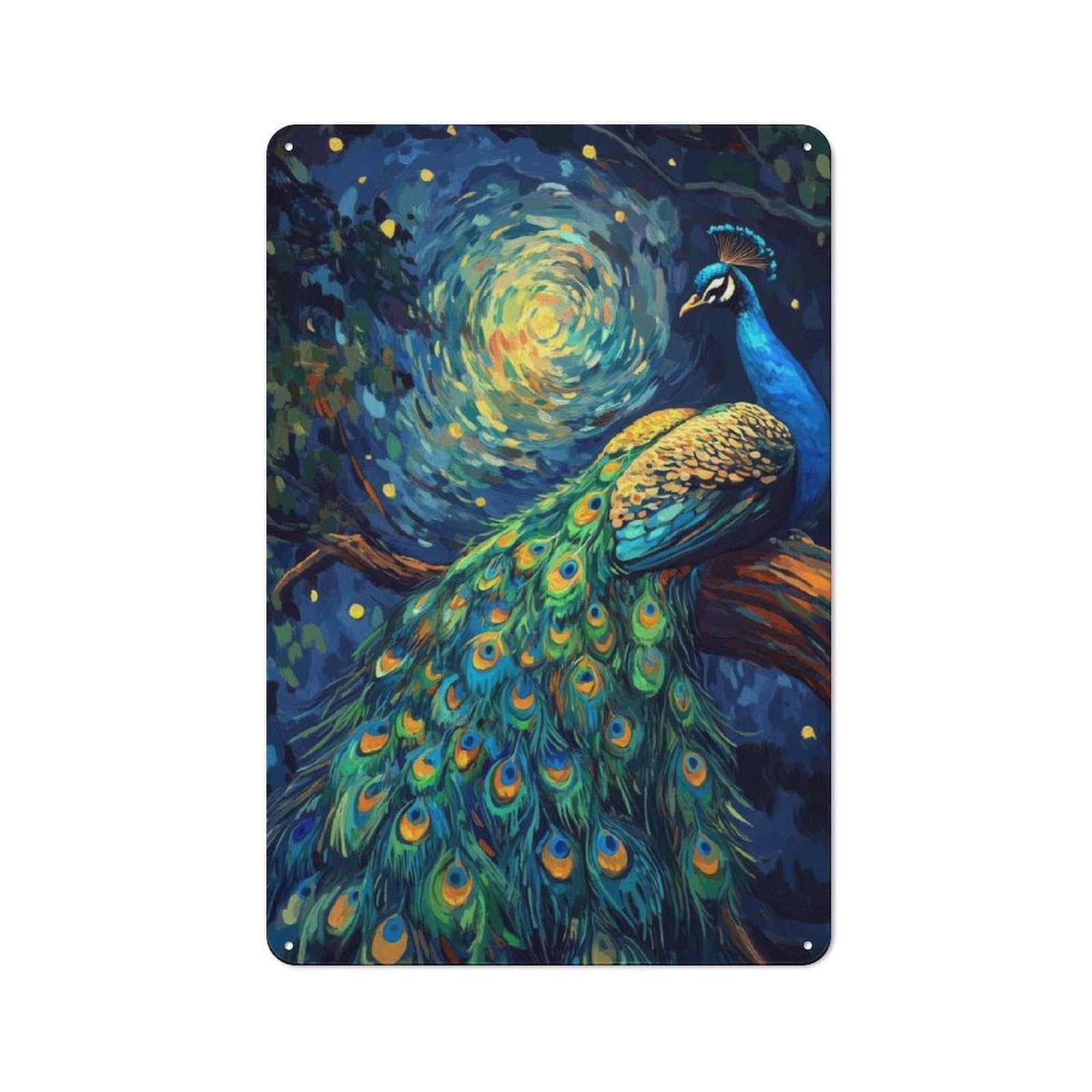 Junmoney Peacock Under Starry Night Vintage Metal Sign 30X20cm For Workshop Wall, With Clear Vintage Wall Decor Character