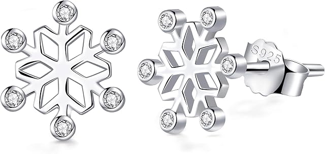 J.Endéar Snowflake Studs Earrings for Women Girls, 925 Sterling Silver 3A Cubic Zirconia Earrings Thanksgiving Jewelry Gift