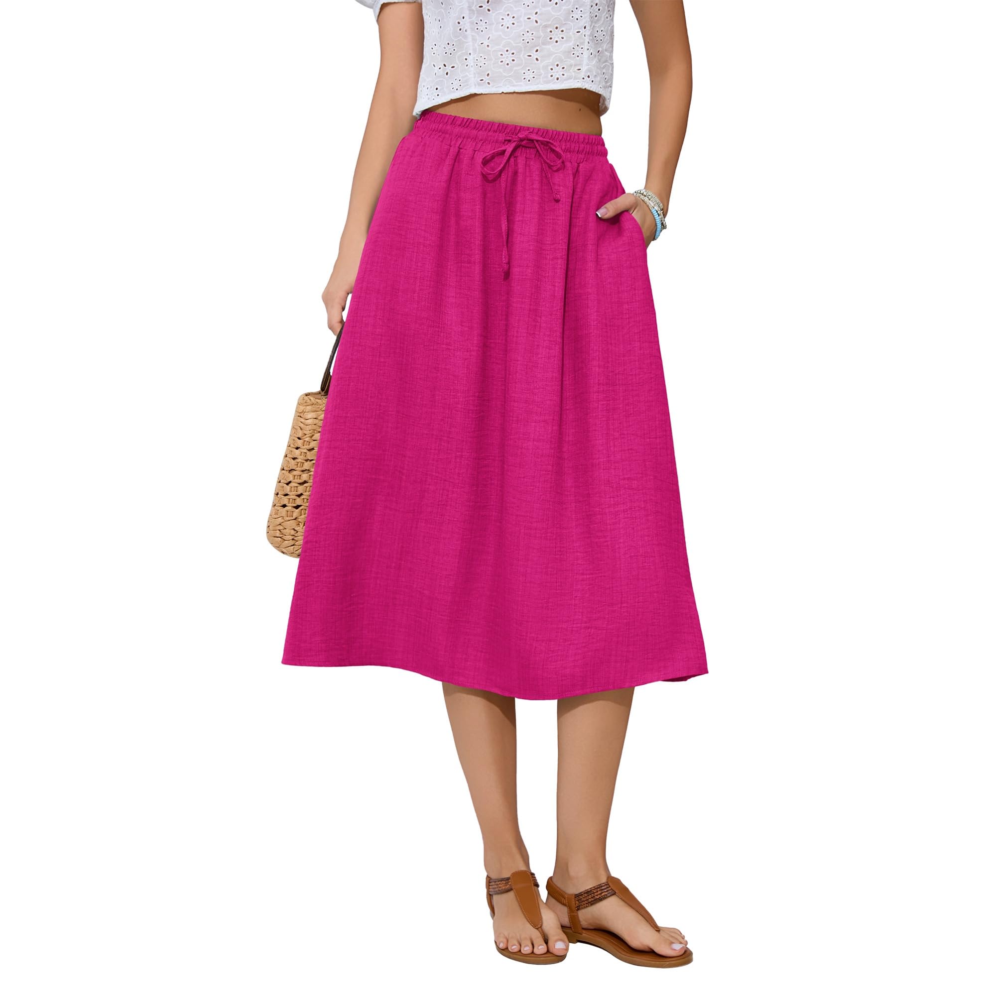 Witsmile Women's Summer Boho High Waist Pleated Flowy Midi Skirt
