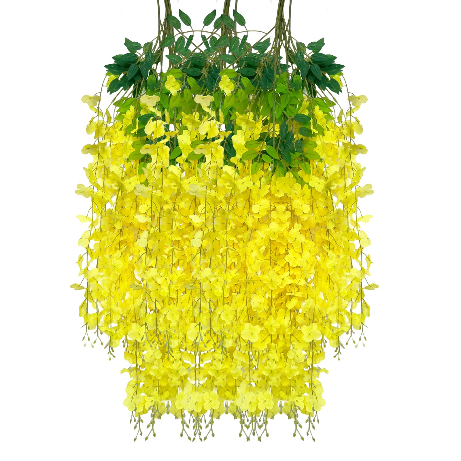 Yellow Artificial Wisteria Flower Vines, 3.77 Feet Hanging Garland, 12 Pack Fake Flowers for Photo Backdrop, Yard Decor — image 1