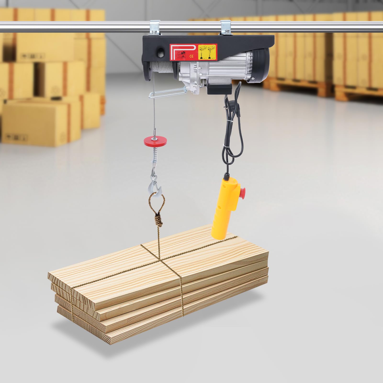 Elektrischer Flaschenzug Hebezug Seilhebezug mit 1050W Aluminiummotor, Elektrohebezeug Seilzug Motorwinde Kettenzug mit Stahldrahtseil, Elektrische Flaschenzugsystem mit Kabelfernbedienung