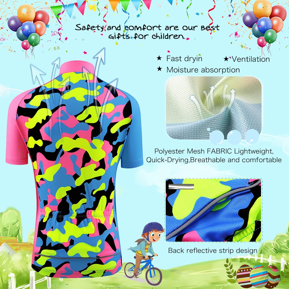 Maillot de Ciclismo Niña Niño Traje de Ciclismo Camiseta Manga Corta + Pantalones Shorts con Asiento Acolchado