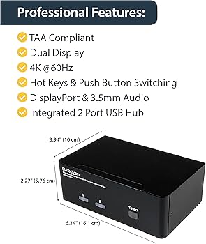 Amazon.com: StarTech.com 2-Port DisplayPort KVM Switch - Dual