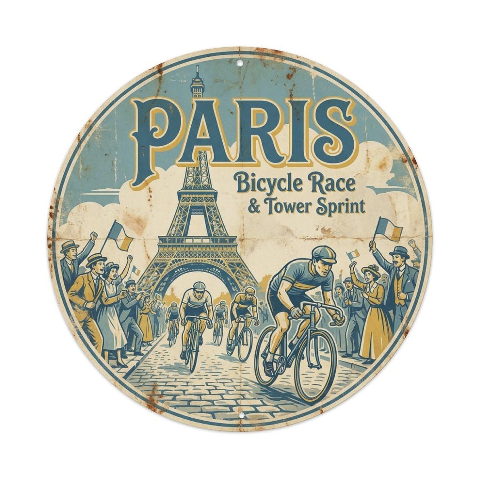 Olhnbad Style Paris Heritage City Bicycle Race Tower Sprint Travel Metal Tin Sign
