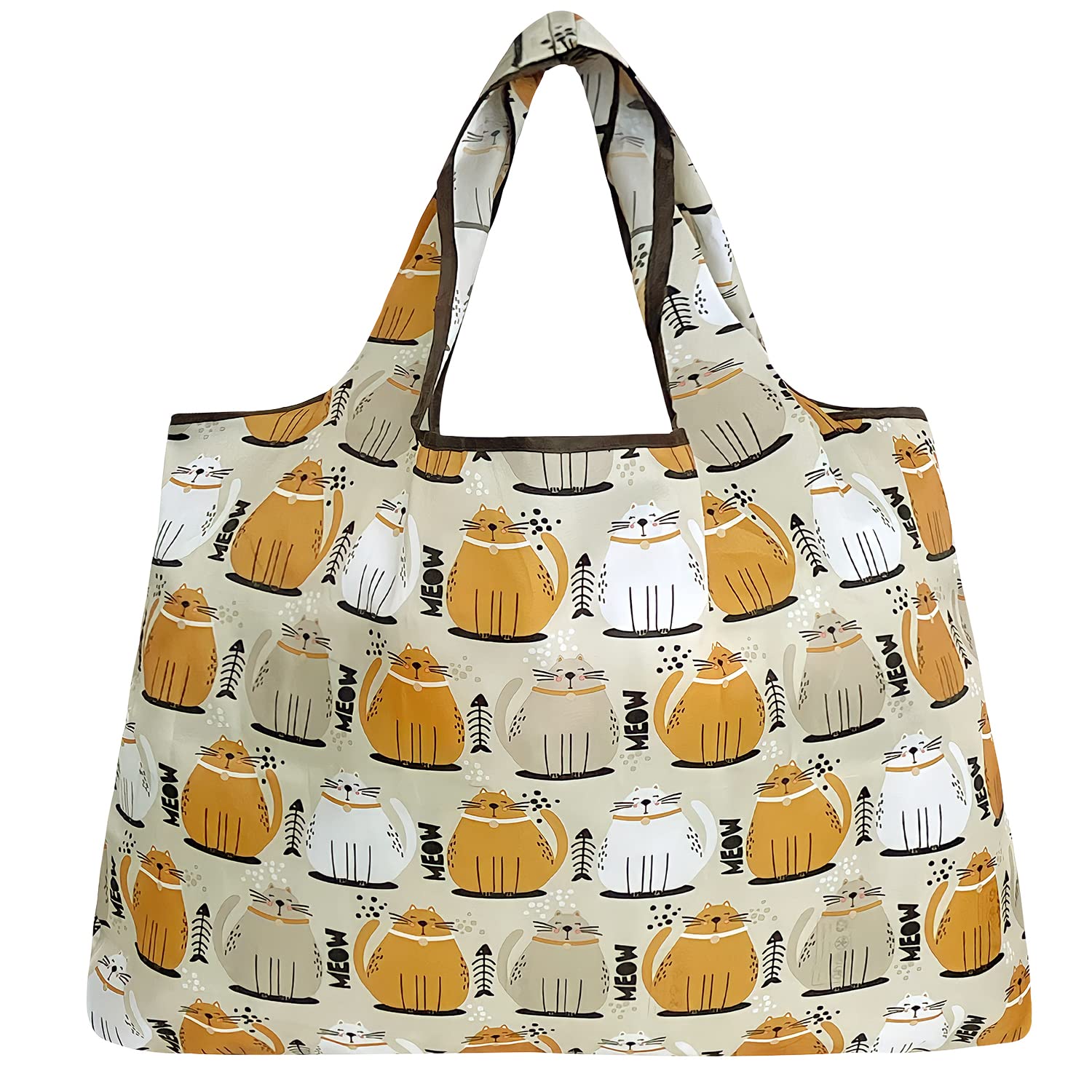 Bowbear Foldable Nylon Reusable Shopping Grocery Bag (Set of 3), Chubby Kitties