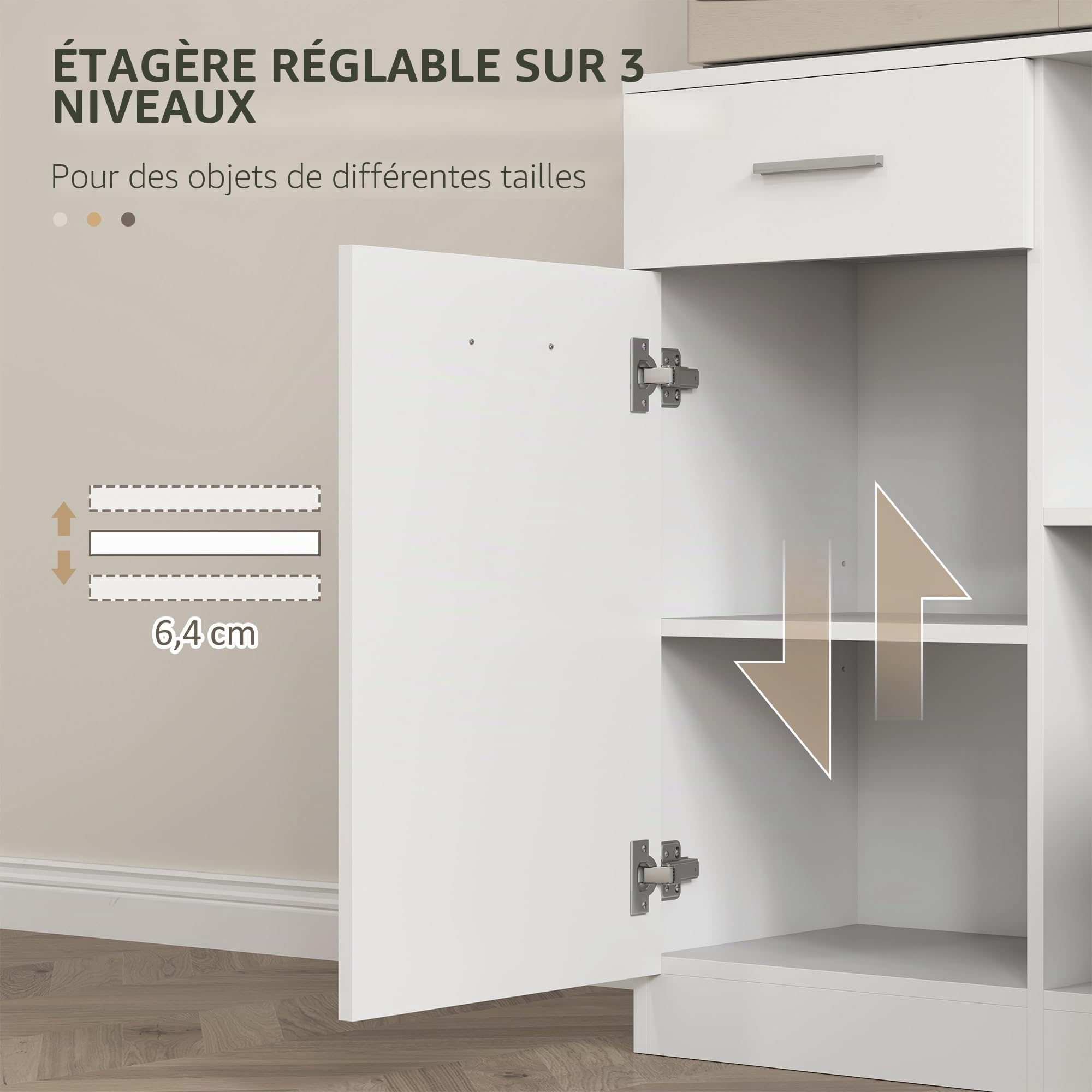 HOMCOM Armoire de cuisine, armoire haute avec étagère réglable, tiroir, armoire buffet avec porte Soft-Close, armoire vitrine Rangement pour cuisine salle à manger 80x35x180 cm Blanc