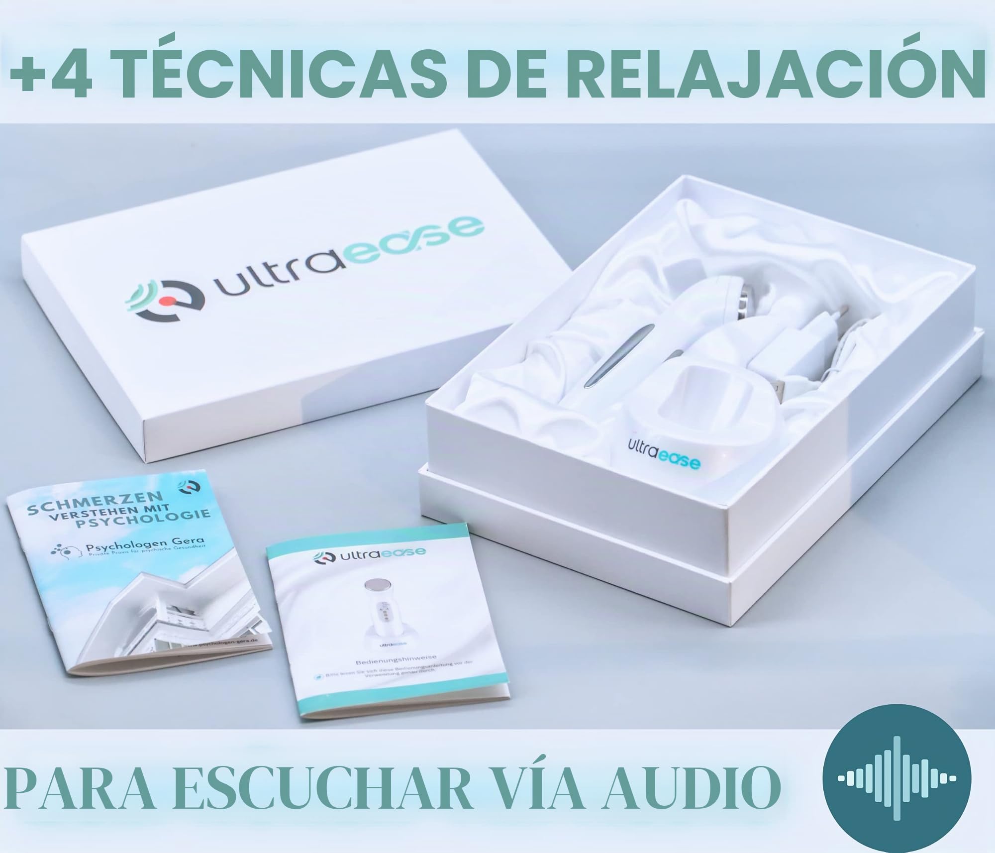 Aparato de ultrasonidos doméstico | Ultrasonidos cálidos, sin cables, sin vibraciones y fisiológicos para el cuidado corporal, facial y de la piel | con cuatro técnicas psicológicas