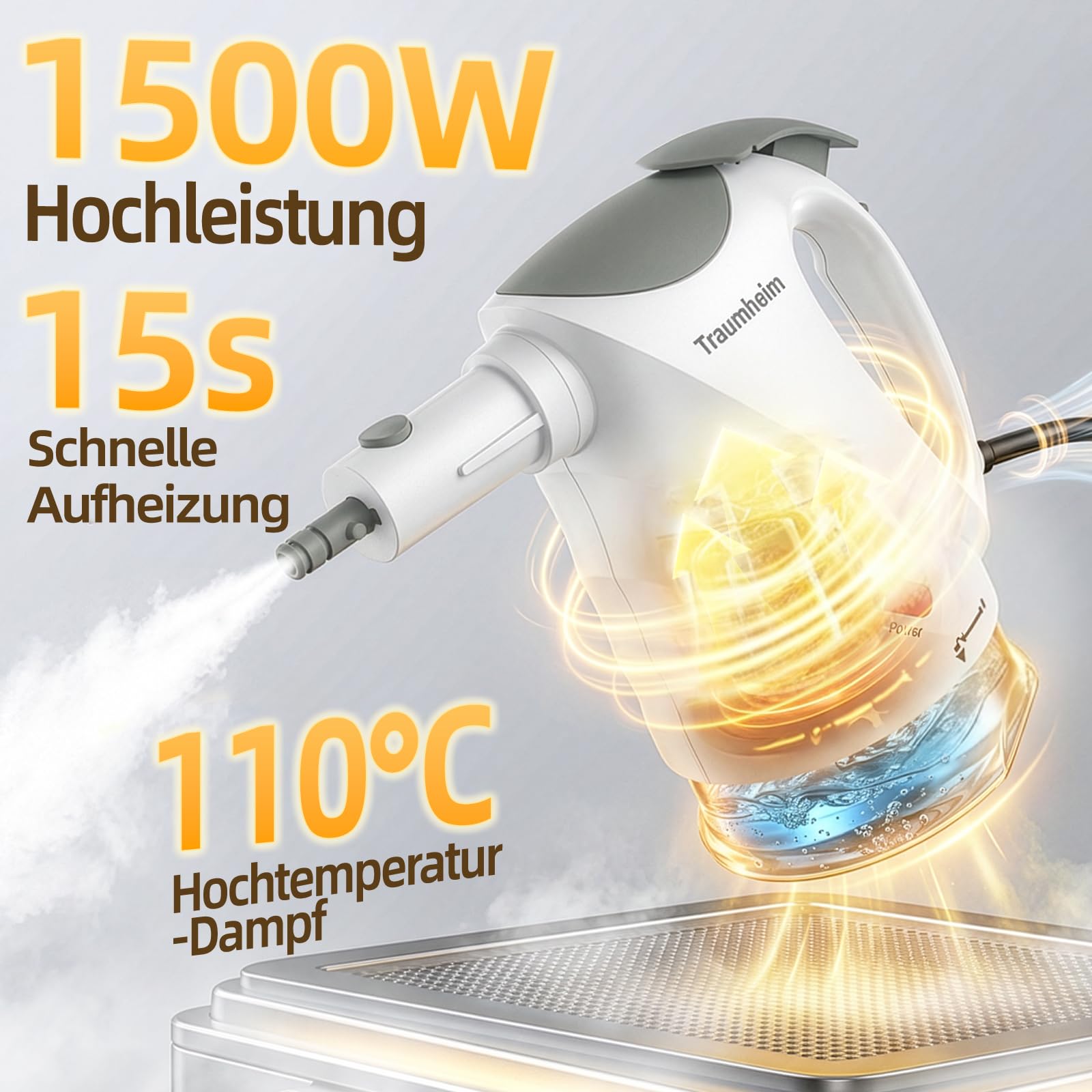 Dampfreiniger, 10-in-1 Handdampfreiniger, 15S Schnelle Aufheizung Dampfwischer, 450 ml Druck-Mehrzweckdampfreiniger, 1500 W, chemikalienfreier für den Heimgebrauch, Reinigung von Böden, Fliesen, Fenst