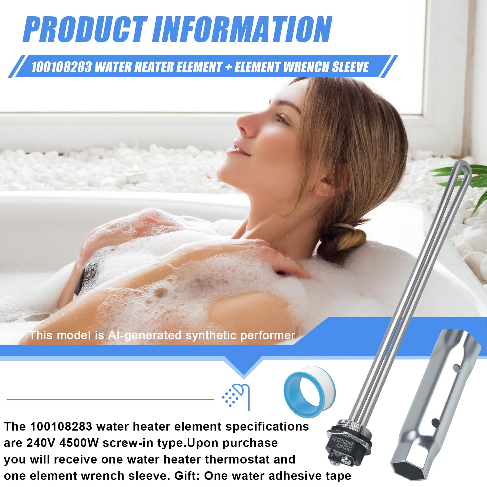 100108283 - Elemento calentador de agua con llave inglesa, para calentadores de agua eléctricos modelo AO Smith, compatible con GE, Kenmore, Whirlpool (100108283 con enchufe, juego de 2)