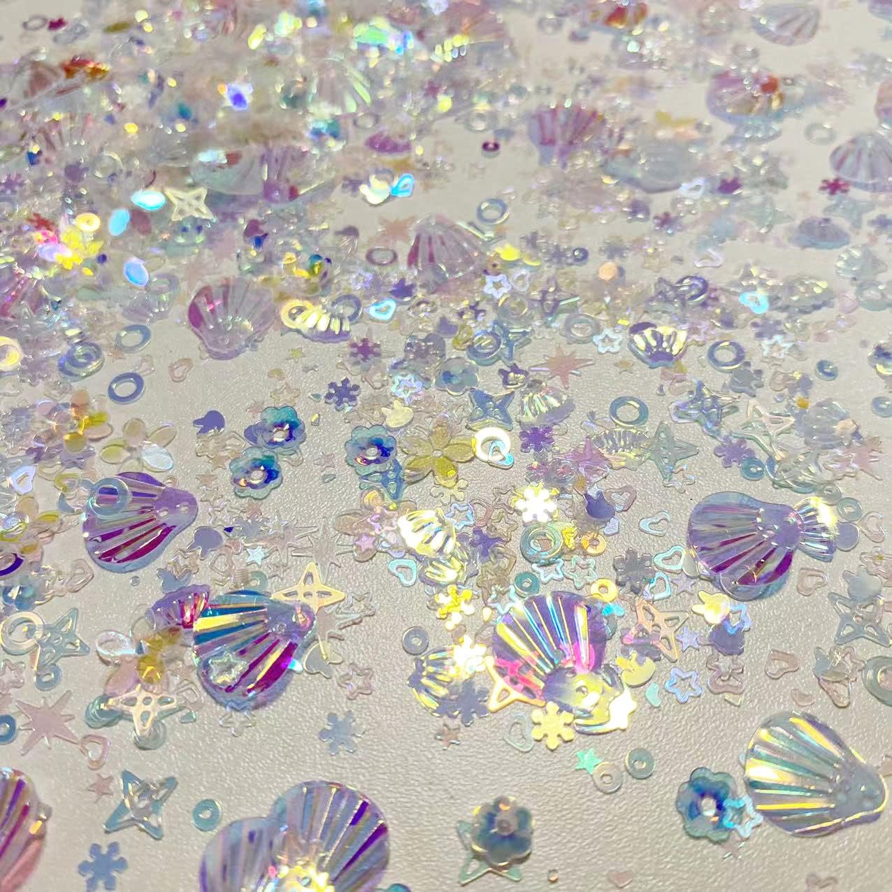 2000 Pieces Mermaid Seashell Party Glitter PVC Confetti for DIY Mold Art Nail Artwork Holiday Engagement Wedding Bridal Shower Birthday Valentines Party Decorations