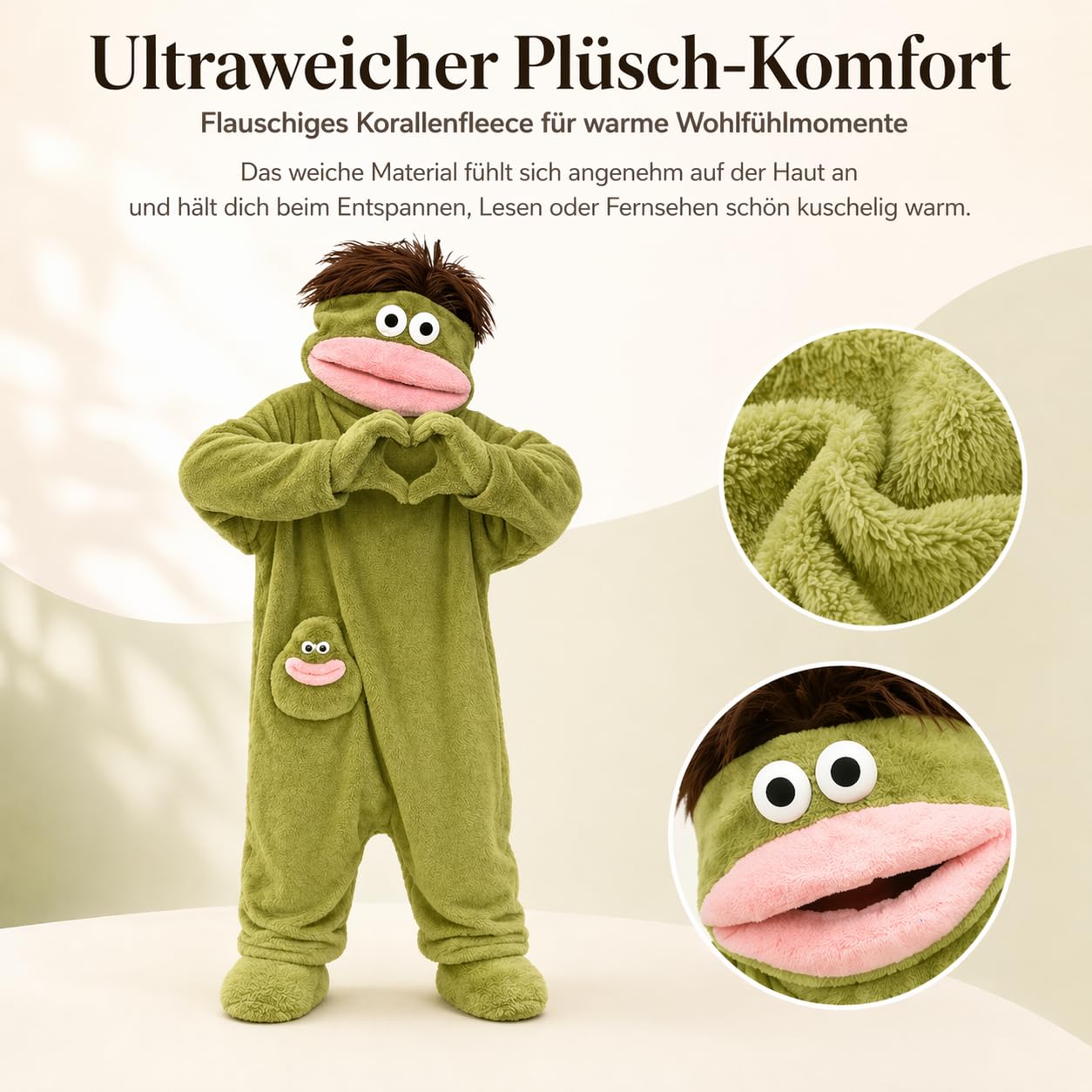 Generisch Silly Onesie, Goofy Frosch Schlafanzug, Fleece Pajamas Lustiger Grüner Monster-Hoodie mit Kapuze Tasche Für Party/Loungewear