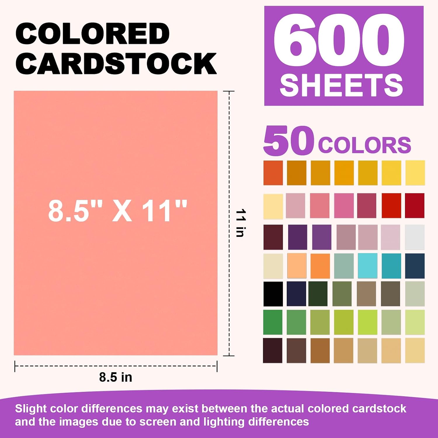 600 Sheets Colored Cardstock 8.5" X 11", 50 Assorted Colors(180GSM/65LB) image 2