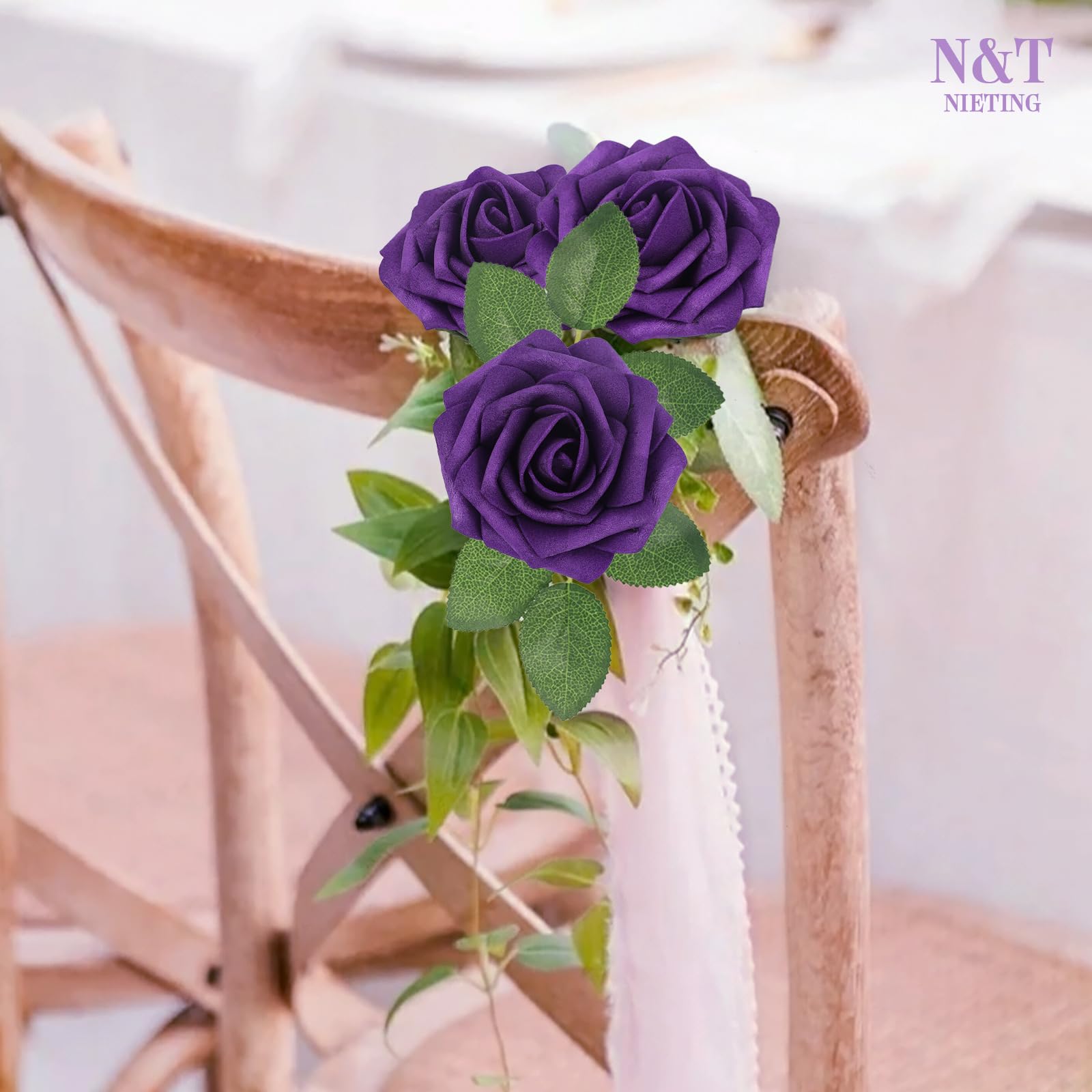 N&T NIETING Artificial Flowers Roses, 25Pcs Real Touch Fake Flower Roses with Stems - Image 4