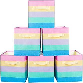 ShellKingdom Storage Bins, Foldable Fabric Storage Cubes And Cloth Storage Organizer Drawer For Closet And Toys Storage, 6 Pack (Rainbow)