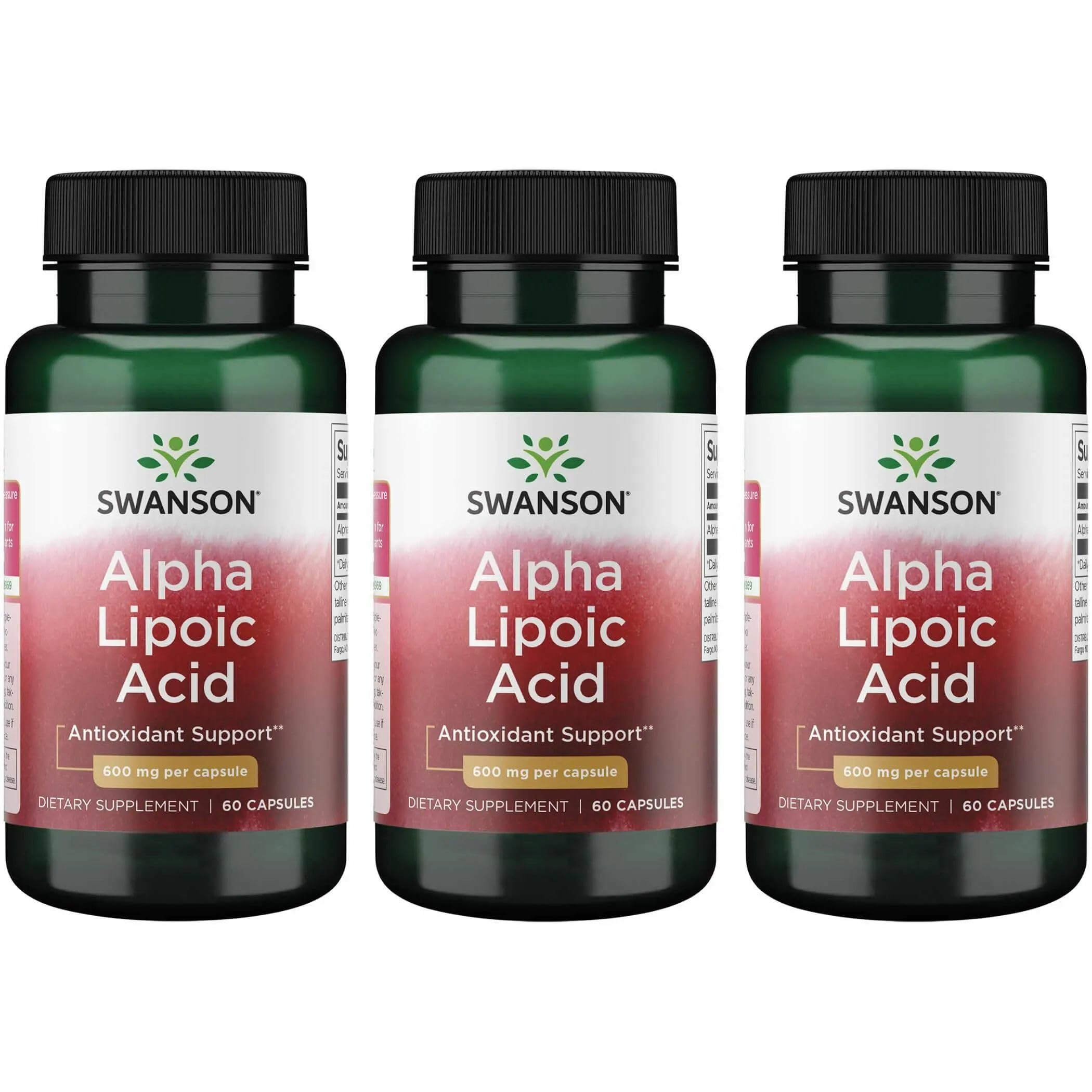 Swanson Alpha Lipoic Acid Antioxidant, 600 mg, 60 Capsules, 3 Pack 60 Count (Pack of 3)