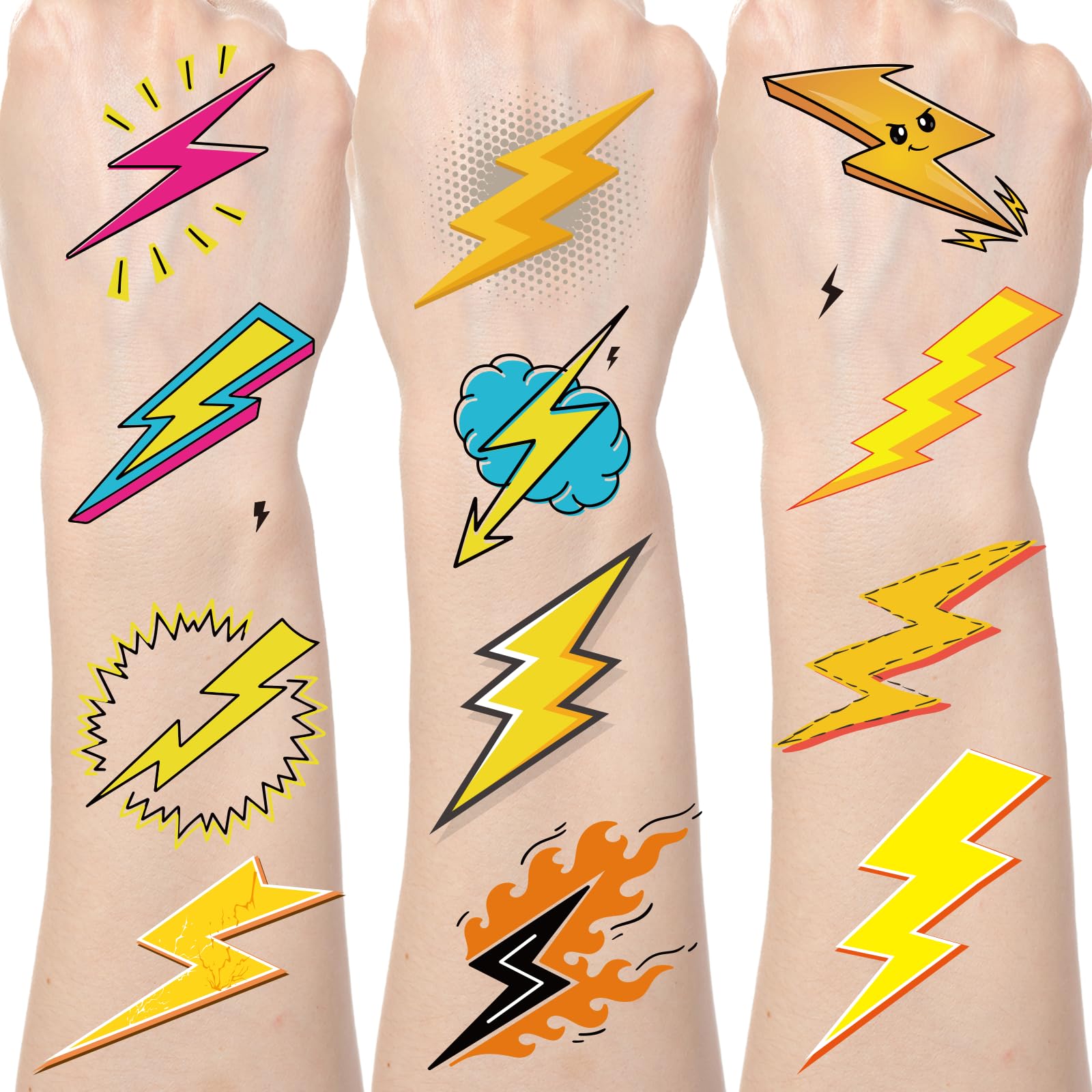 Lightning Temporary Tattoos Stickers - 200+ Lightning Party Decorations Favors Supplies Tattoo Temporary Gifts for Boys Girls Tornado Birthday Party Baby Shower Decorations Prizes Rewards