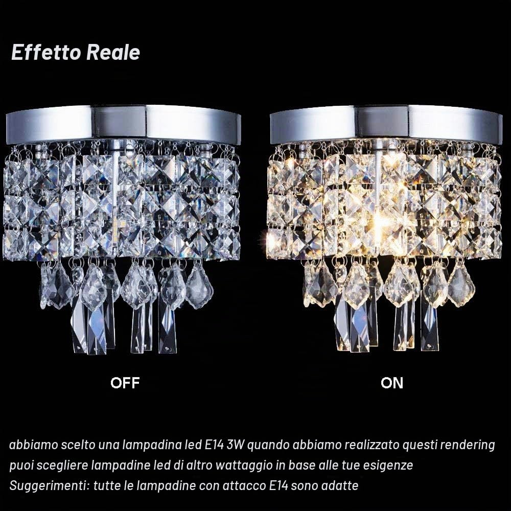 Plafoniera Cristallo,Moderno Soffitto Luci Soggiorno,Luce del Pendente Lampadario Illuminazione-Ø20cm